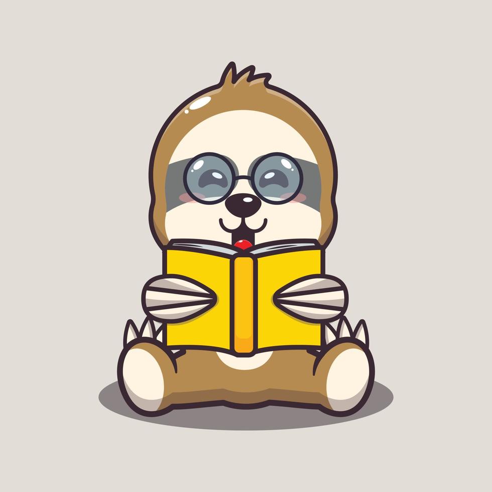 Cute sloth reading a book cartoon vector illustration