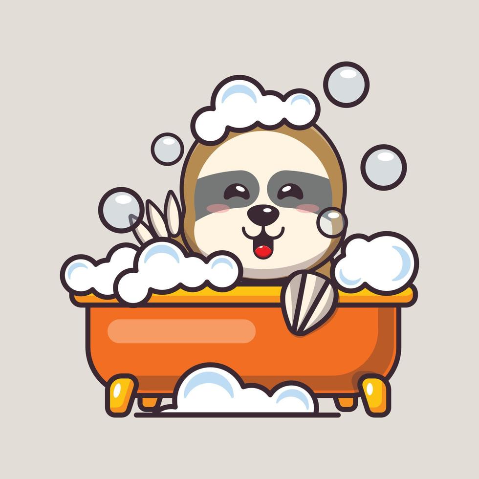 Cute sloth taking bubble bath in bathtub cartoon vector illustration