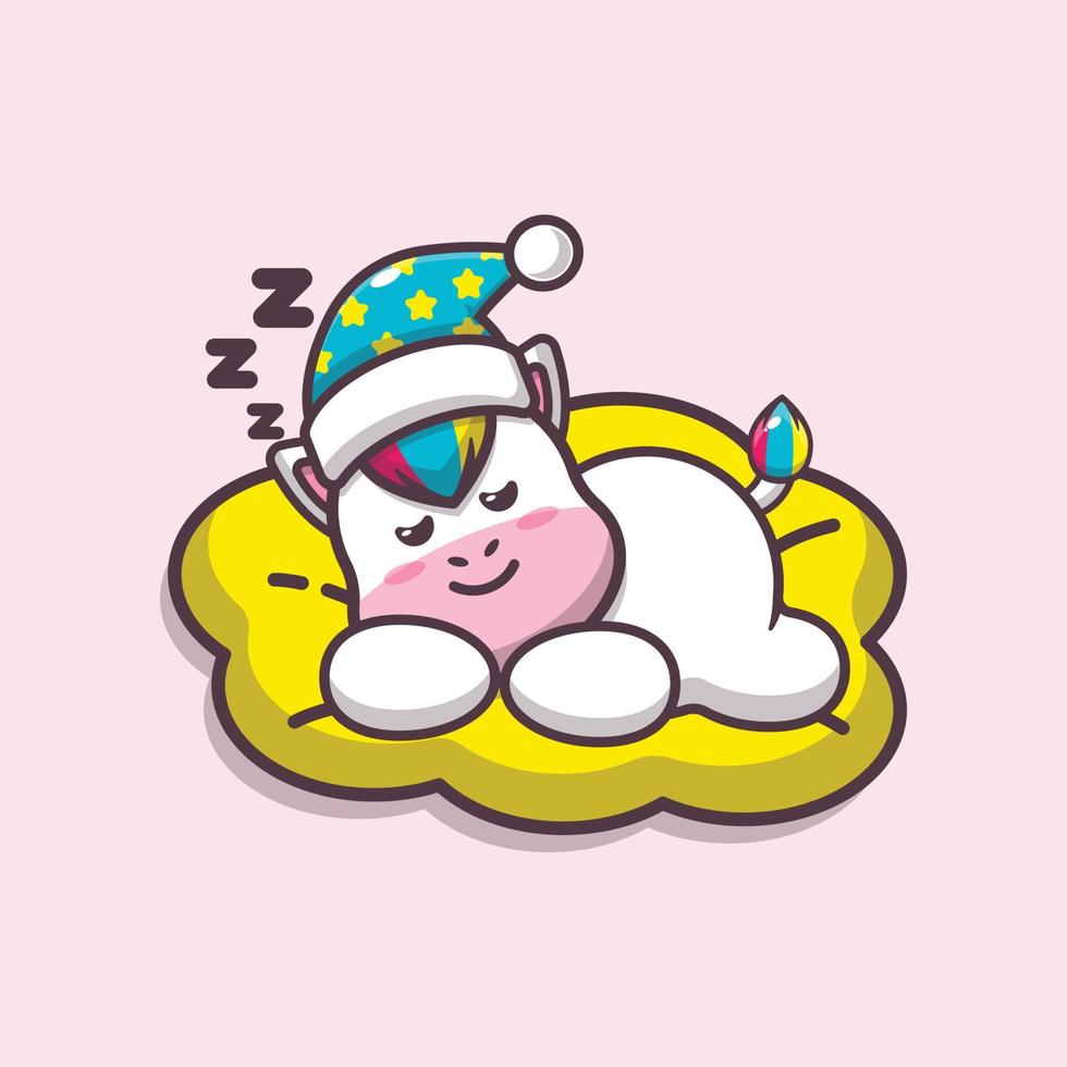 Cute unicorn sleep cartoon vector illustration