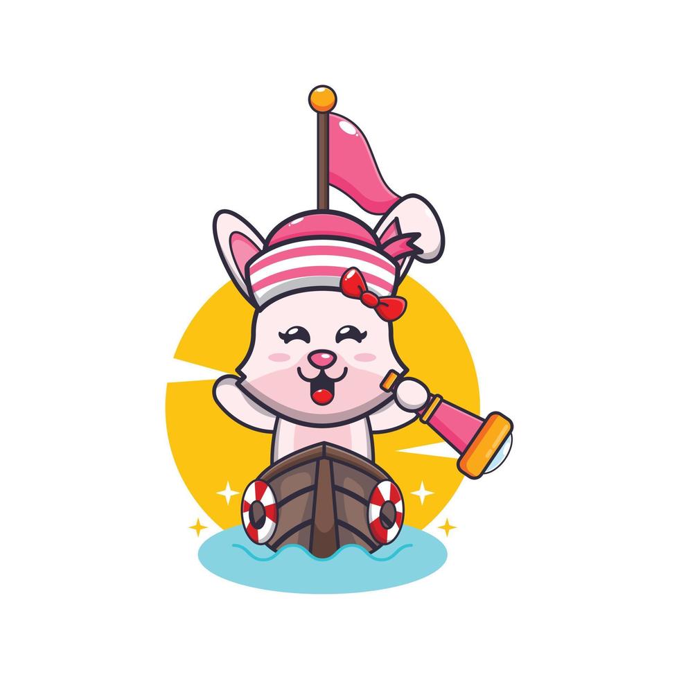 cute bunny mascot cartoon character on the boat vector