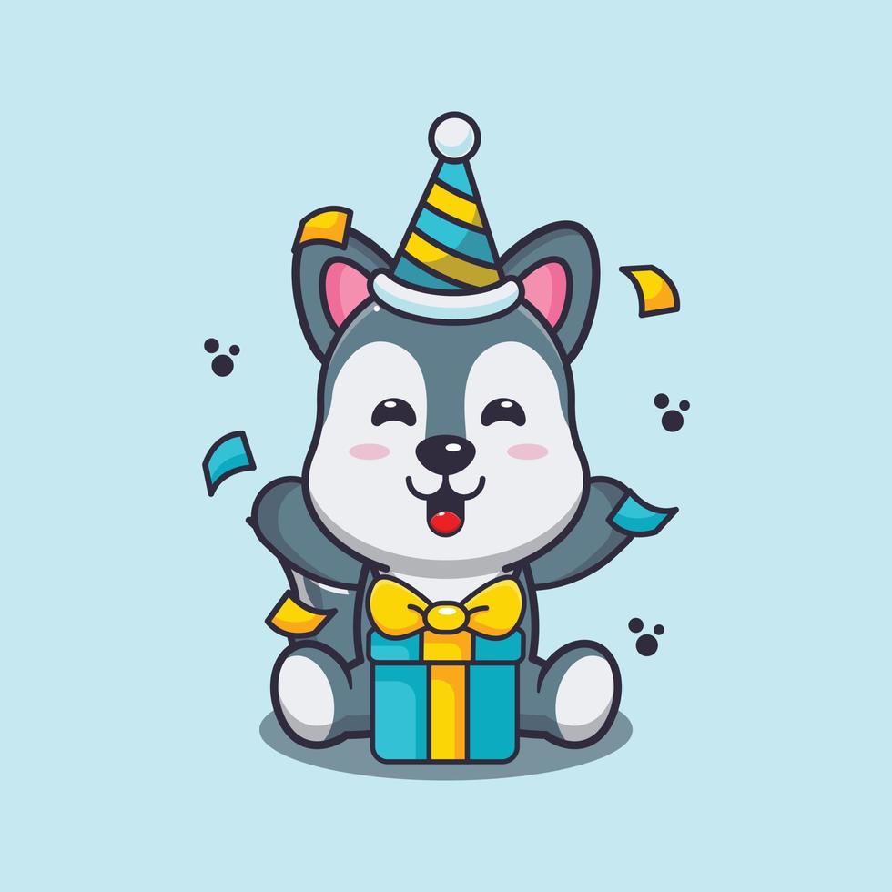 Cute wolf in birthday party cartoon vector illustration