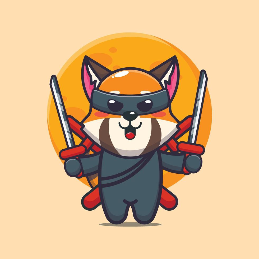 Cute red panda ninja cartoon vector illustration