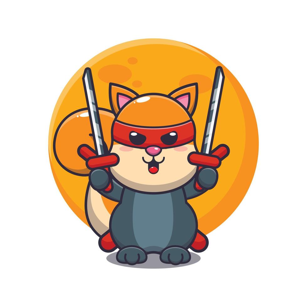 Cute squirrel ninja cartoon vector illustration