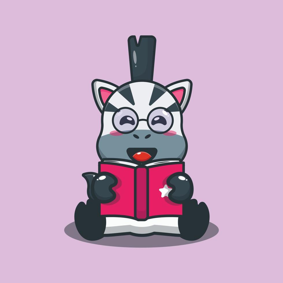 Cute zebra reading a book cartoon vector illustration