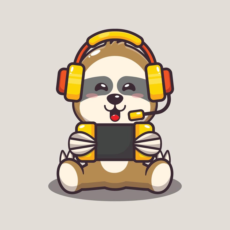 Cute sloth playing a game cartoon vector illustration