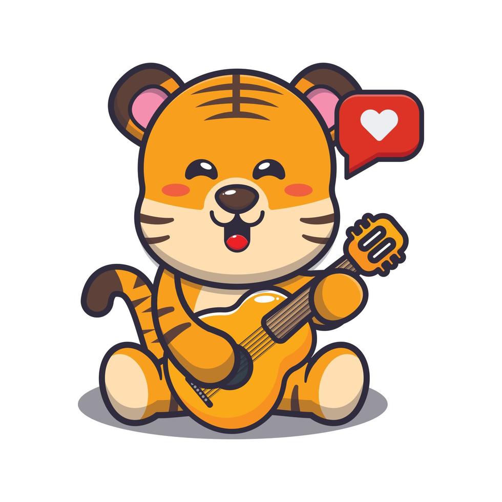 Cute tiger playing guitar cartoon vector illustration