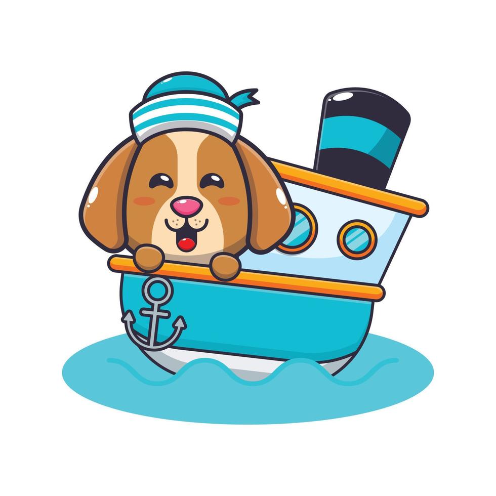 lindo perro mascota personaje de dibujos animados en el barco vector