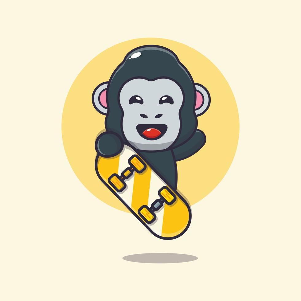 cute gorilla mascot cartoon character with skateboard vector