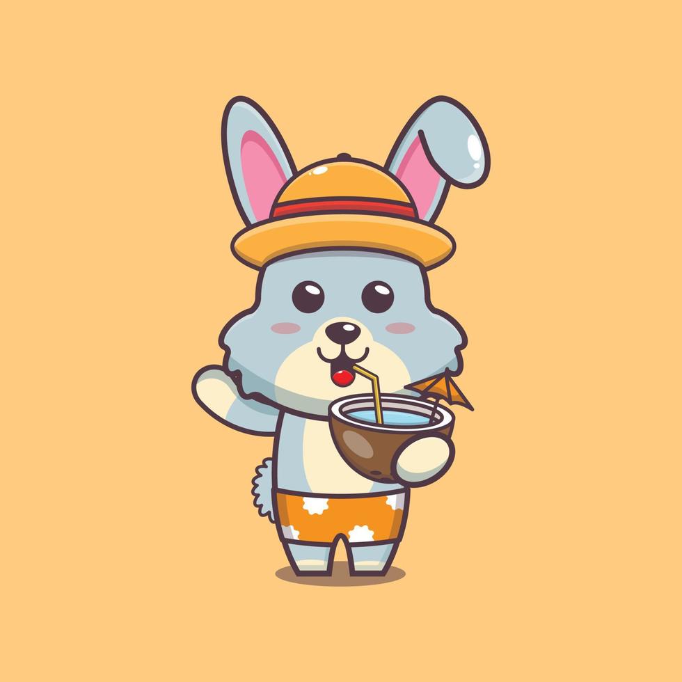 Cute rabbit cartoon mascot character drink coconut vector