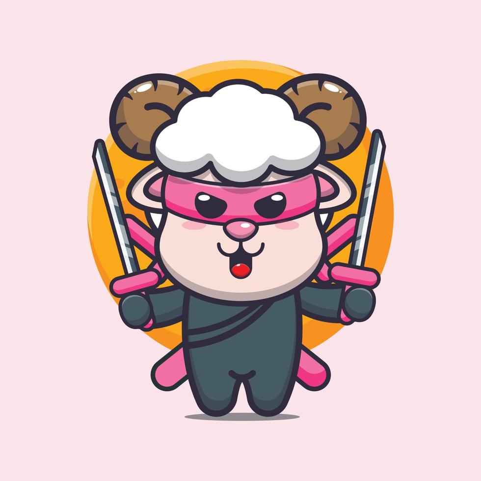 Cute sheep ninja cartoon vector illustration