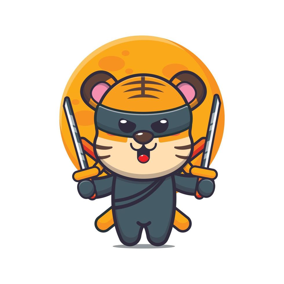 lindo tigre ninja dibujos animados vector ilustración