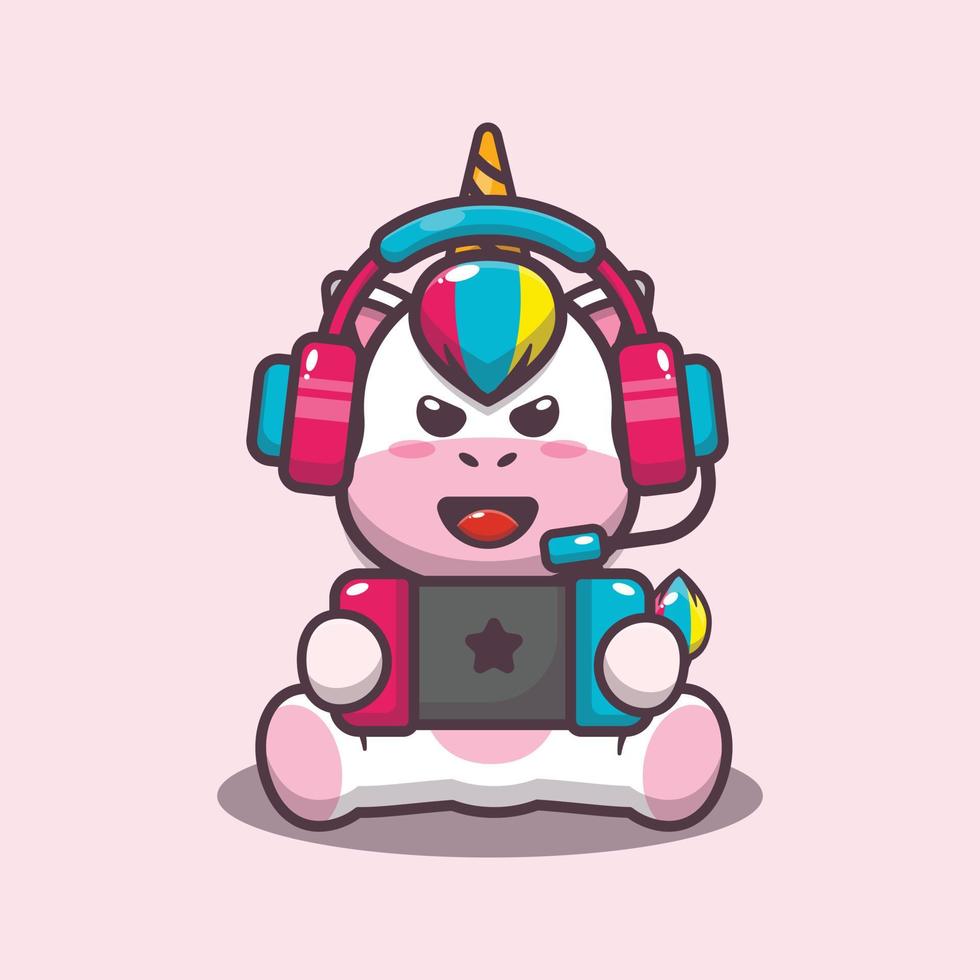 Cute unicorn playing a game cartoon vector illustration 6664998 Vector