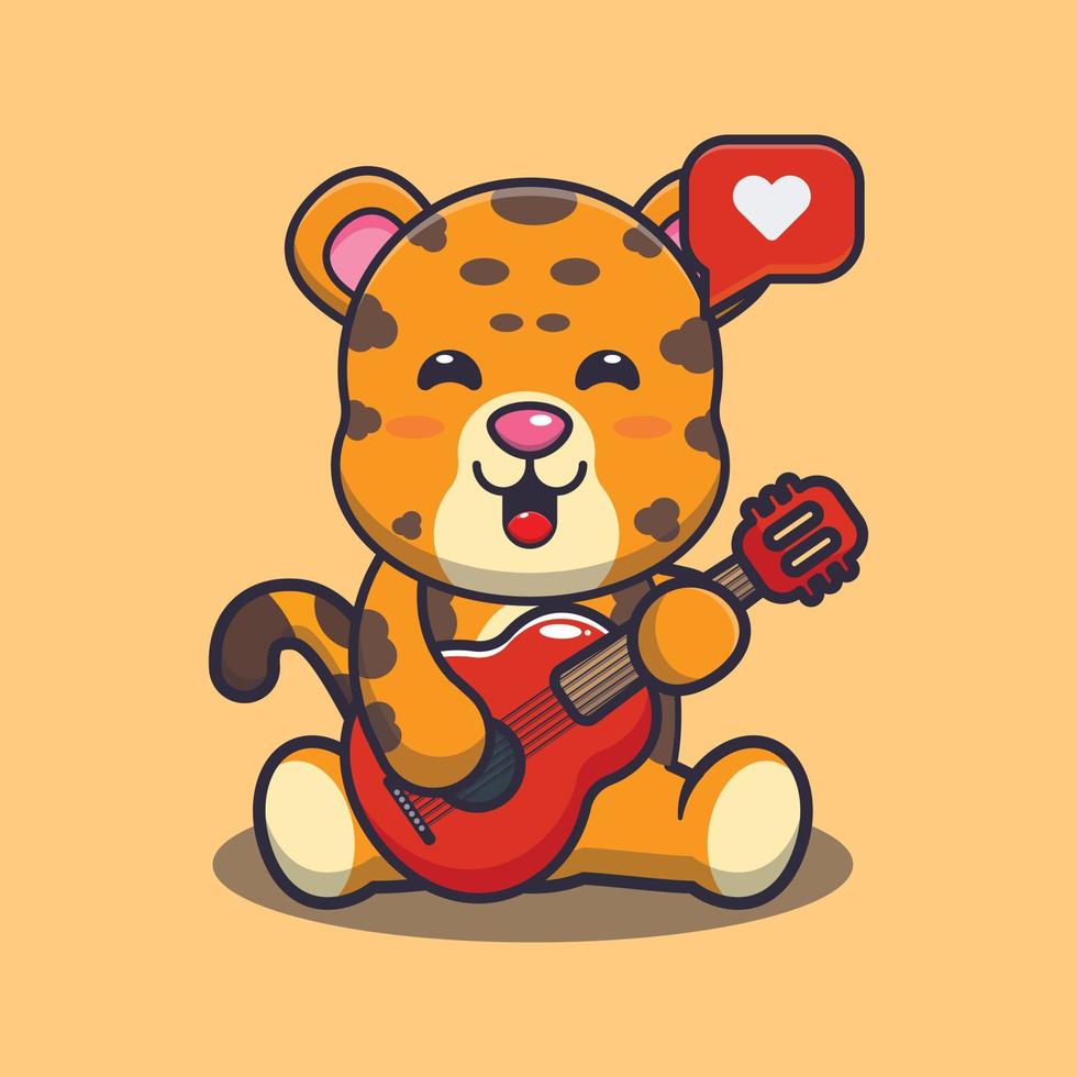 Cute leopard playing guitar cartoon vector illustration