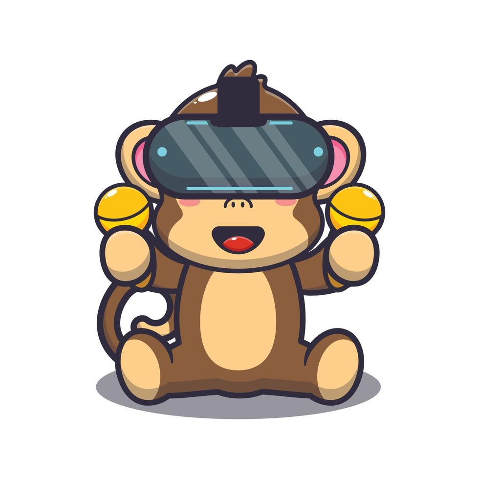 Cute monkey playing virtual reality cartoon vector illustration