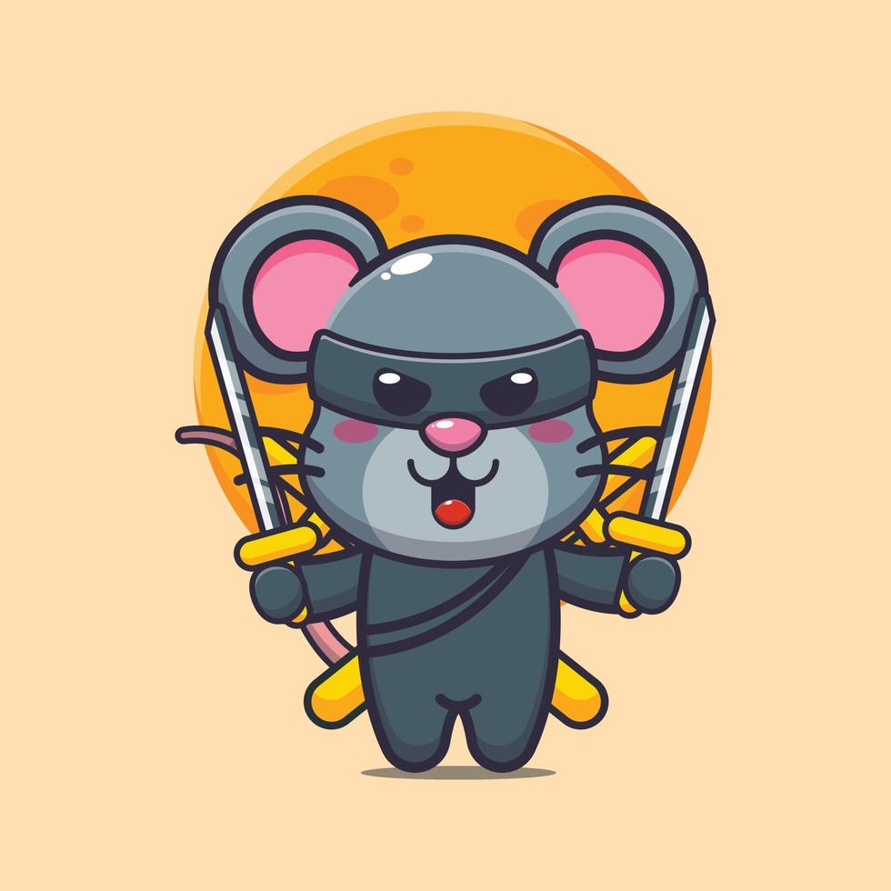 lindo ratón ninja dibujos animados vector ilustración