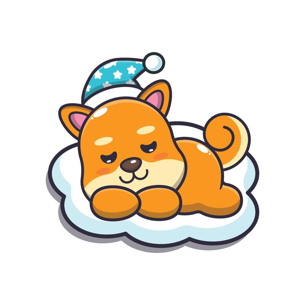Cute shiba inu dog sleep cartoon vector illustration