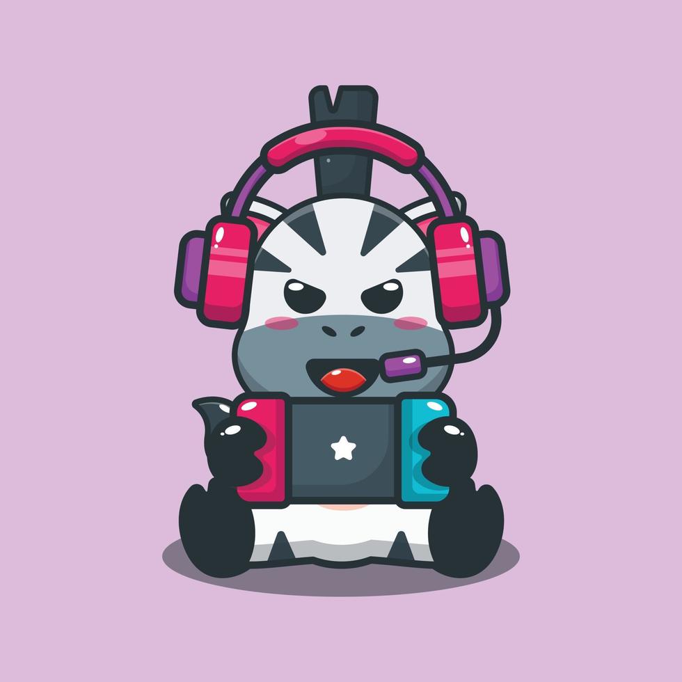 Cute zebra playing a game cartoon vector illustration