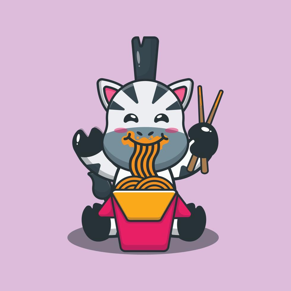 Cute zebra eating noodle cartoon vector illustration