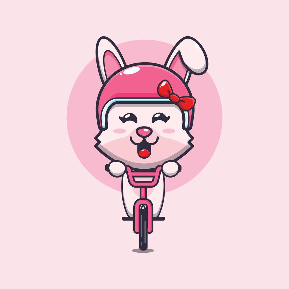 cute bunny mascot cartoon character ride on bicycle vector