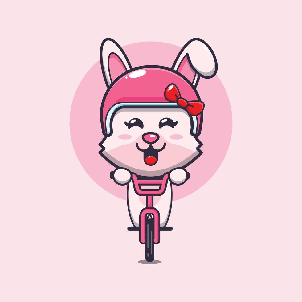 lindo conejito mascota personaje de dibujos animados paseo en bicicleta vector