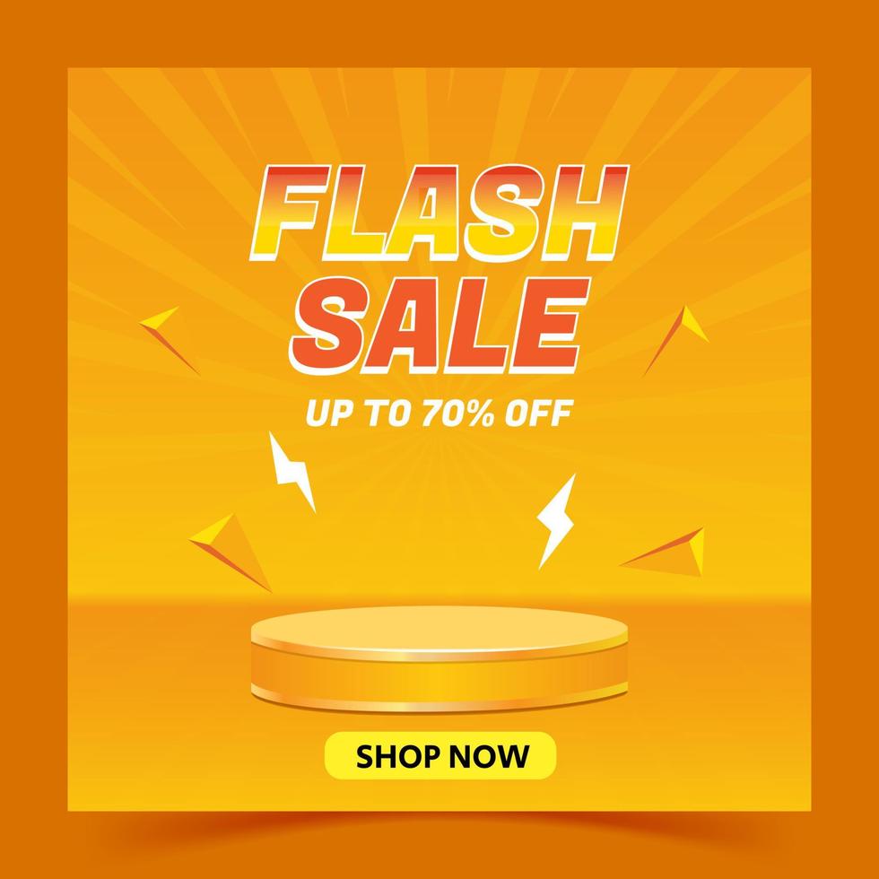 flash sale discount banner with empty podium emoji icon showing social media post template on yellow background vector