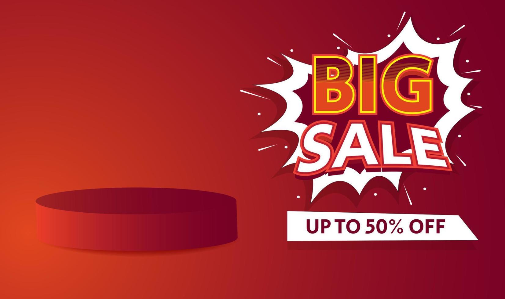 big sale creative 3d concept banner promo discount podium product display red color  social media post template vector