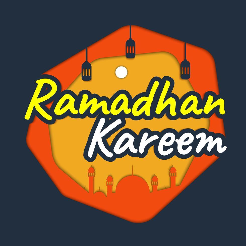 gráfico vectorial de la tarjeta de felicitación ramadán. con esquema de color negro, naranja, blanco y amarillo. y también usando estilo de corte de papel. vector
