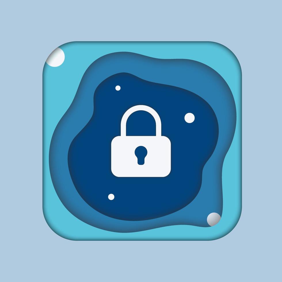 Vector graphic of lock icon illustration with blue color scheme and using paper cut out style.