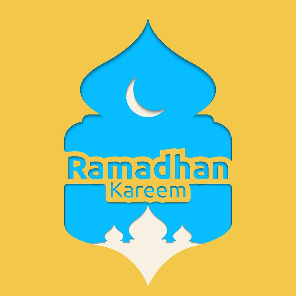 Vector graphic of Ramadhan greeting card. With white, gold and blue color scheme. And also using paper cut out style. Perfect for social media post