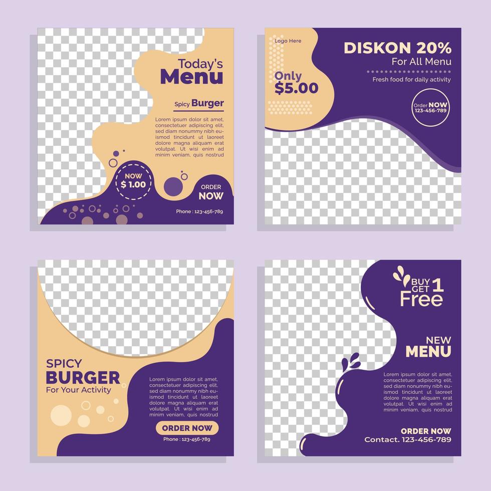 diseño de plantilla de banner de promoción para restaurante o cafetería. banner de redes sociales de comida vector