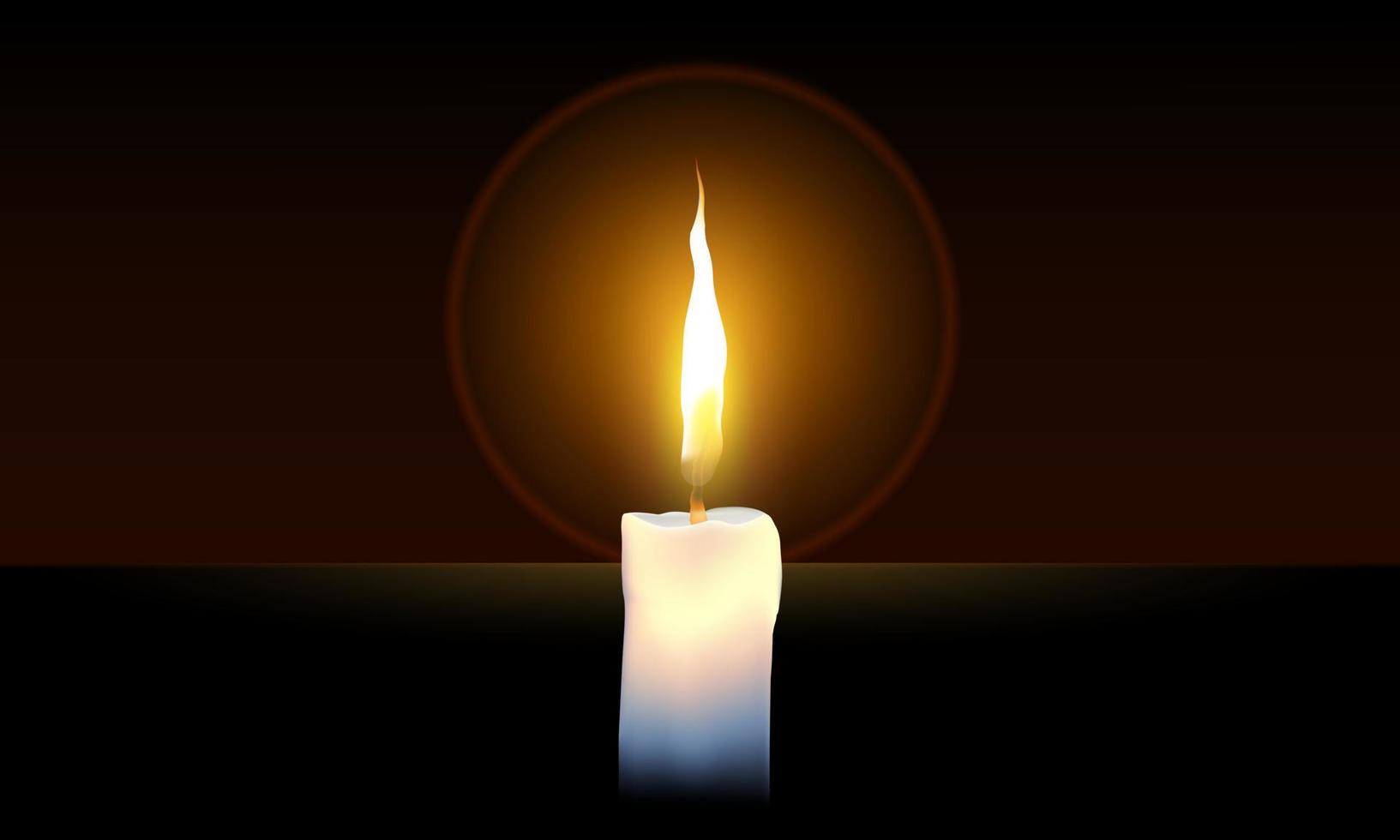 White candle in black background on halo sparkle, vector illustration