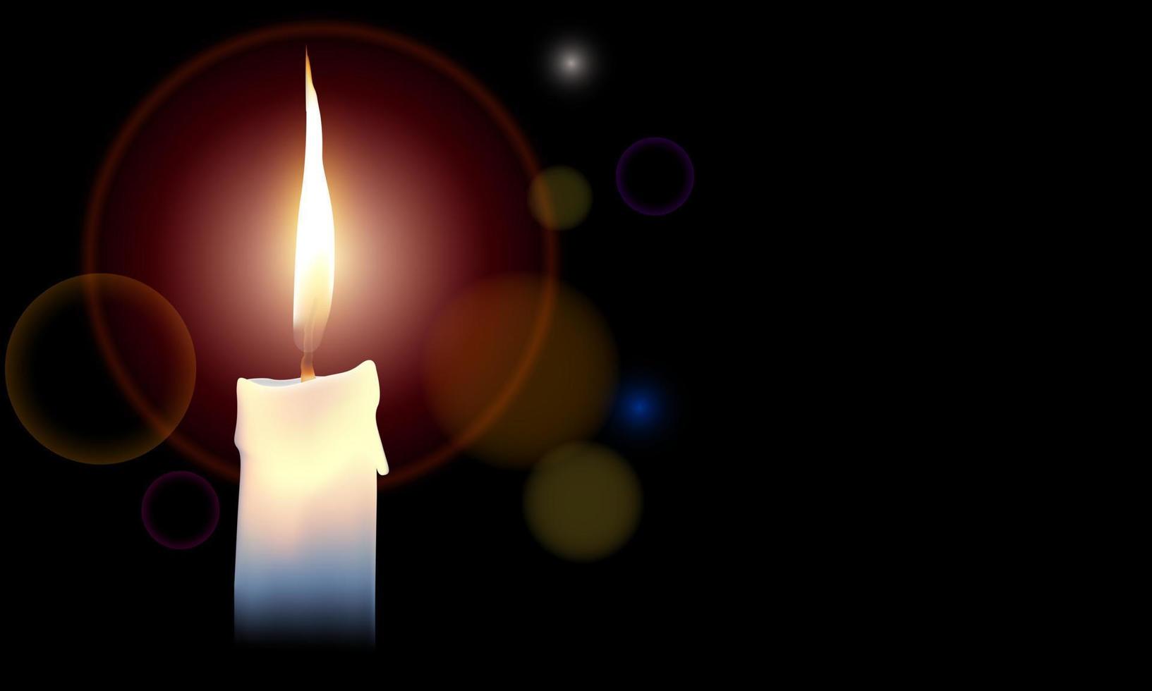 White candle in dark black background on halo sparkling for meditation vector