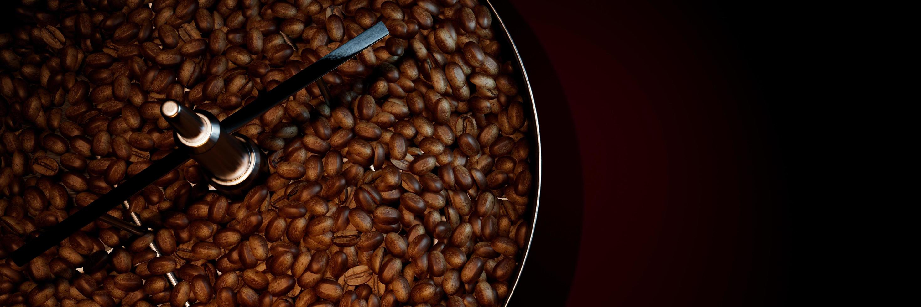 Fresh coffee beans on a roaster oven. To dry or roast coffee beans. Before being ground into powder To make fresh coffee. 3D Rendering photo