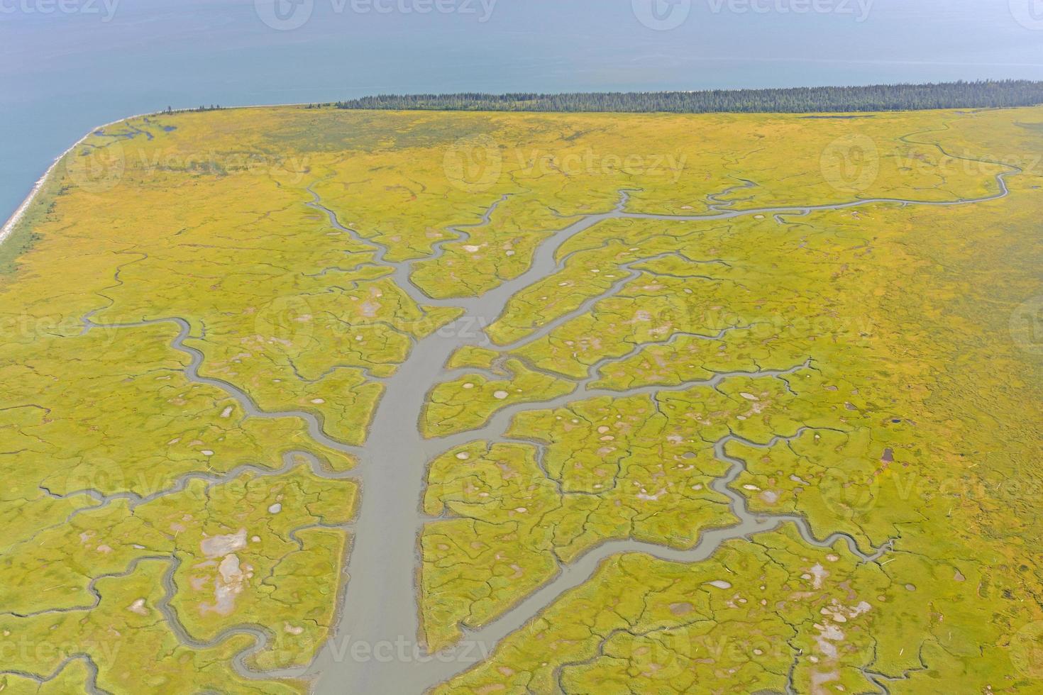 Colorful Estuary on a Remote Coast seen from above photo