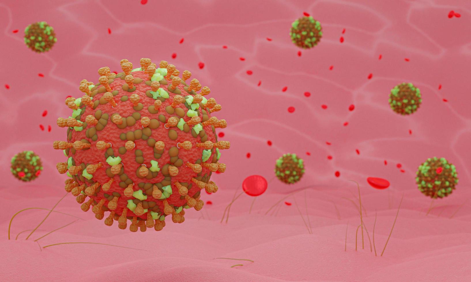 Coronavirus disease COVID-19 infection medical illustration. Pathogen respiratory influenza covid virus cells. New official name for Coronavirus disease named COVID-19. 3D Rendering. photo