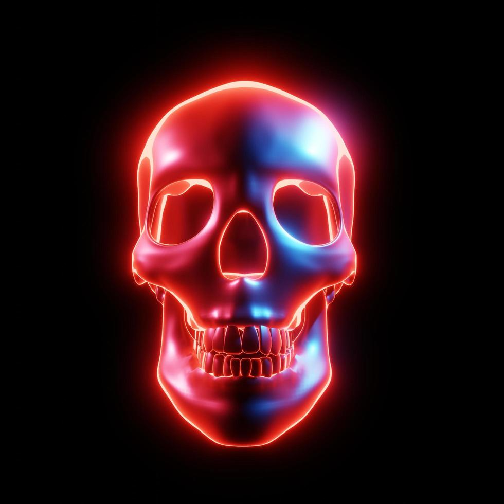 Glowing skull multicolored light tones of Cyberpunk or science