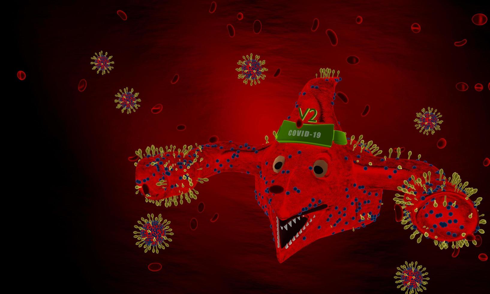 Transform  Covid-19 virus nCoV Concept to Level 2. Abstract bacteria or virus cell in spherical shape with long antennas. Corona virus from  Wuhan , China crisis concept. Pandemic or virus infection photo