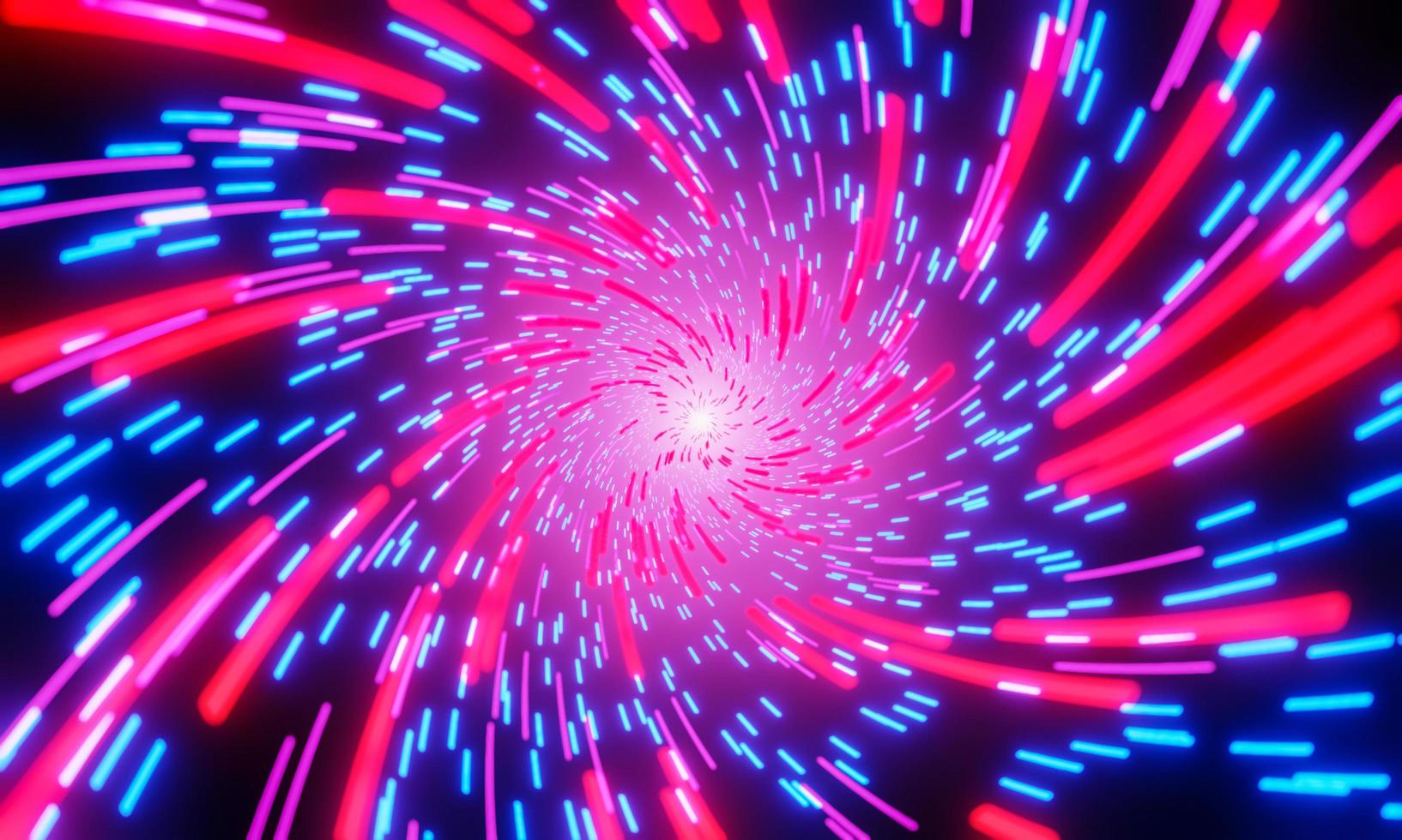 el túnel de luz se caracteriza por el hiperespacio, multicolor, hacia el centro. lanzándose al centro de los senderos de luz de fantasía o entrando en el mundo virtual del metaverso. representación 3d foto