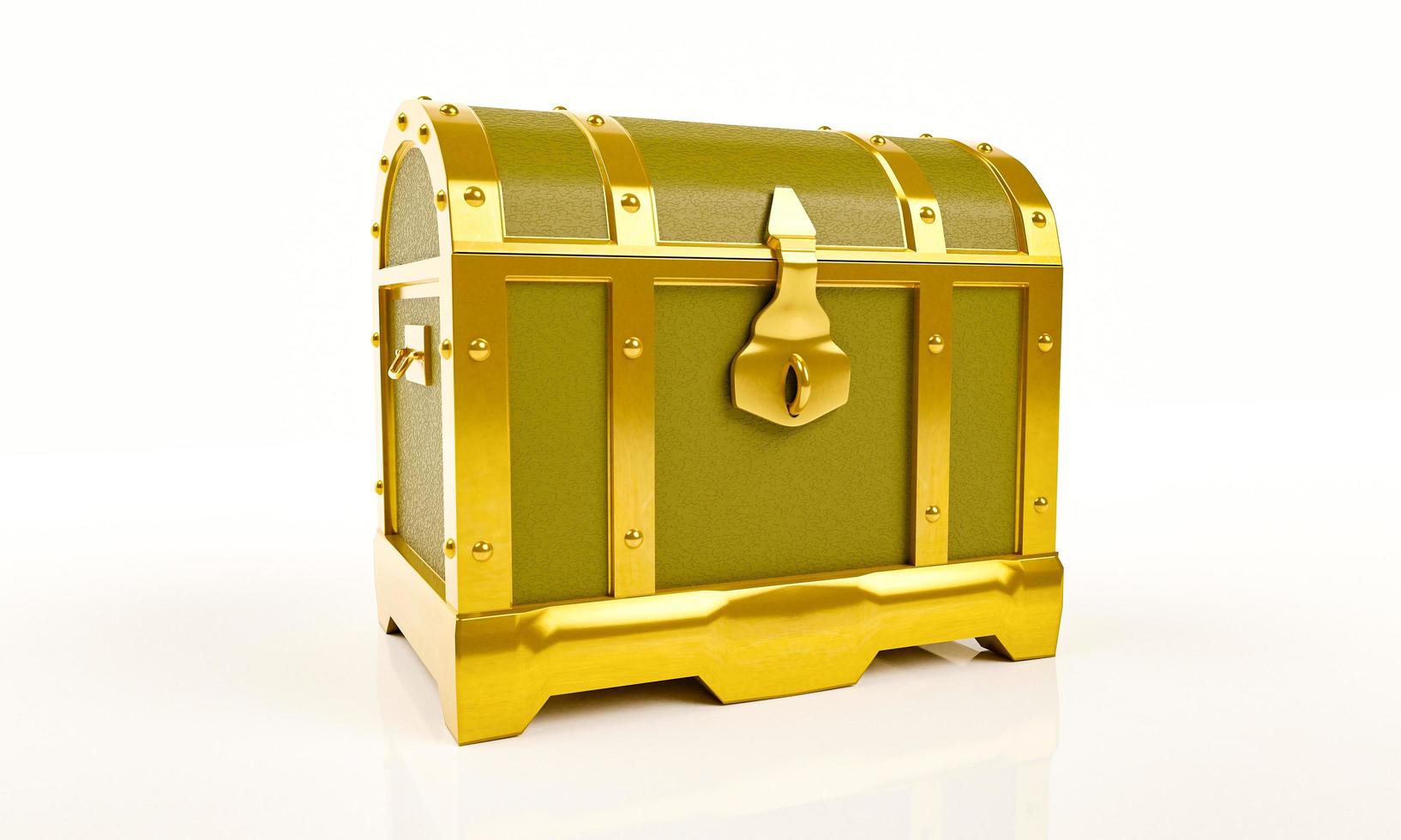 Empty golden vintage treasure chest. Isolated on white background and wallpaper. 3D Render. photo