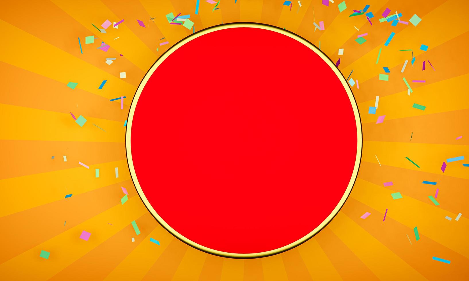 Red circle sign There is a golden yellow background and a golden streamer, with various colored paper spreading over to congratulate the announcement or product promotion .3D Rendering photo