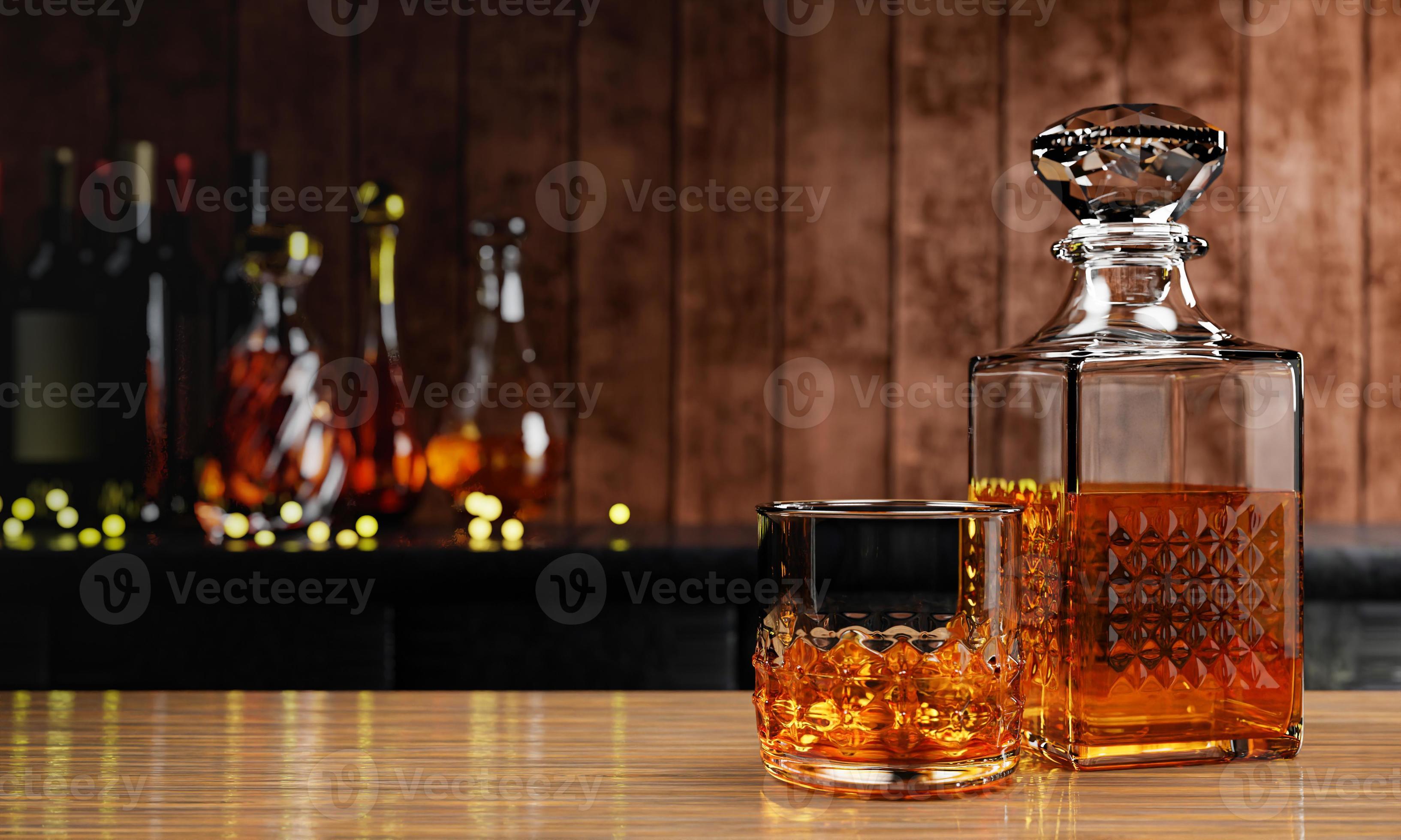 Whiskey or brandy, alcoholic beverages In transparent elegant bottle