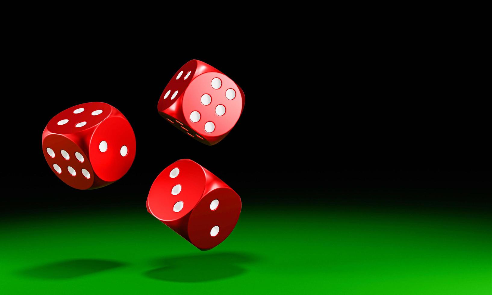 Circle shape red dice are falling on the green felt table. The concept of dice gambling in casinos. 3D Rendering photo