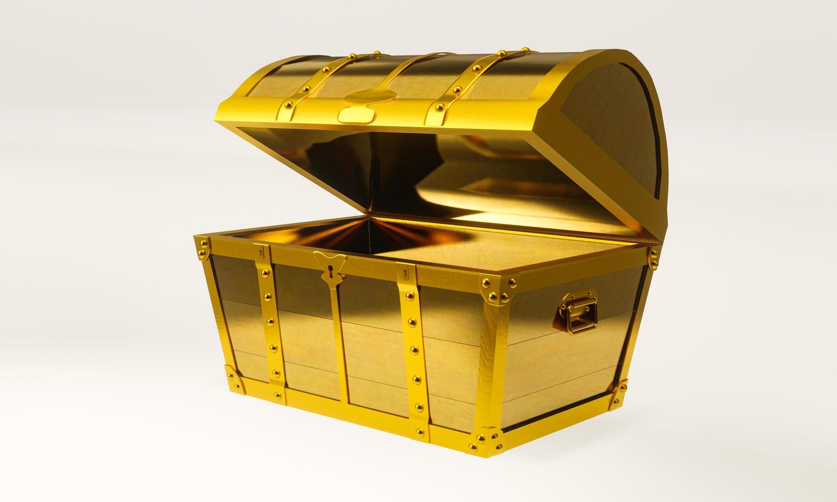 Gold retro antique treasure or treasure chest. Luxuriously expensive chest for holding gold valuables. 3D Rendering. photo