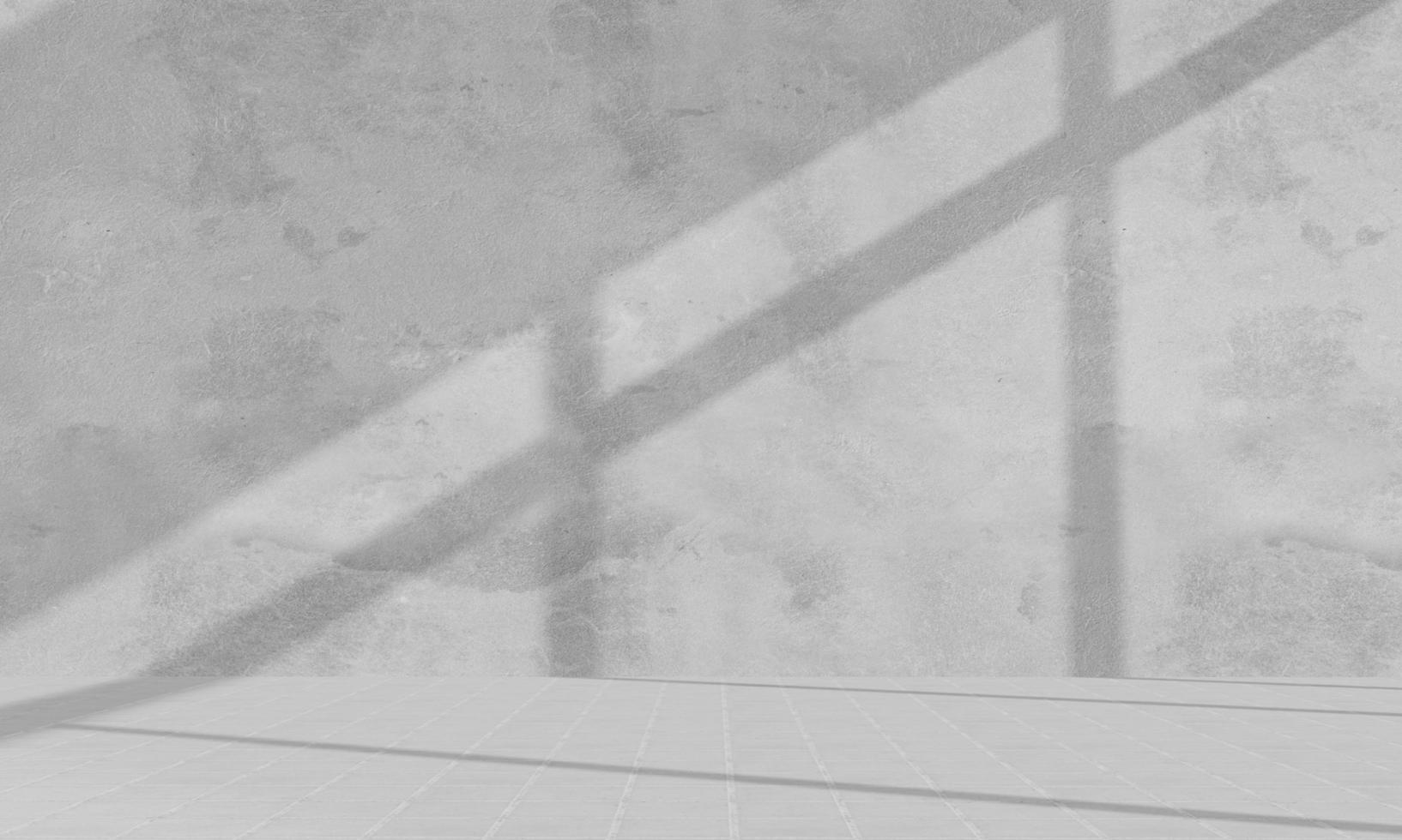 The loft atmospheric white plaster wall. White plaster has a shadow from the sunlight covering. Square tile floor. 3D rendering photo