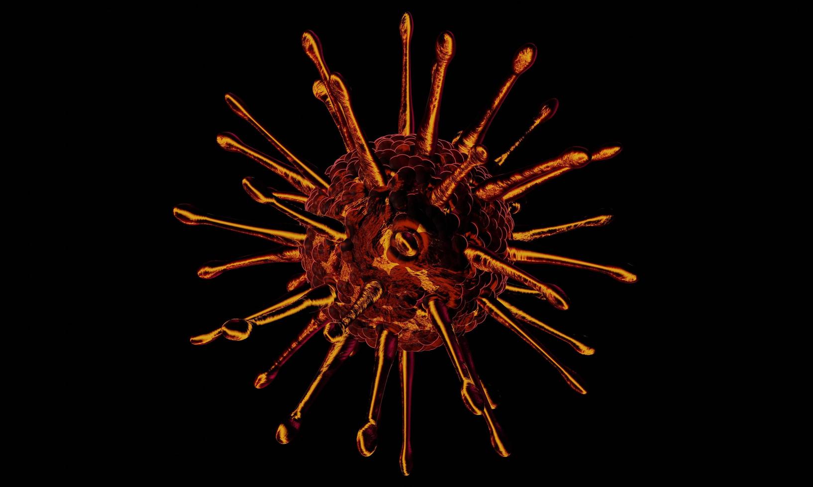 Model for Coronavirus Covid-19 outbreak and coronaviruses influenza concept  on a black background as dangerous flu strain cases as a pandemic medical health risk  with disease cell as a 3D render photo