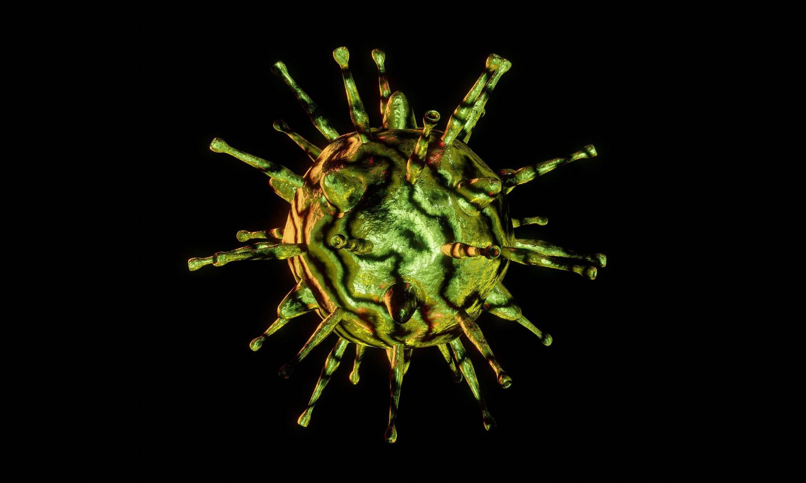 Abstract bacteria or virus cell in spherical shape with long antennas. Corona virus from  Wohun , China crisis concept. Pandemic or virus infection concept - 3D Rendering. photo