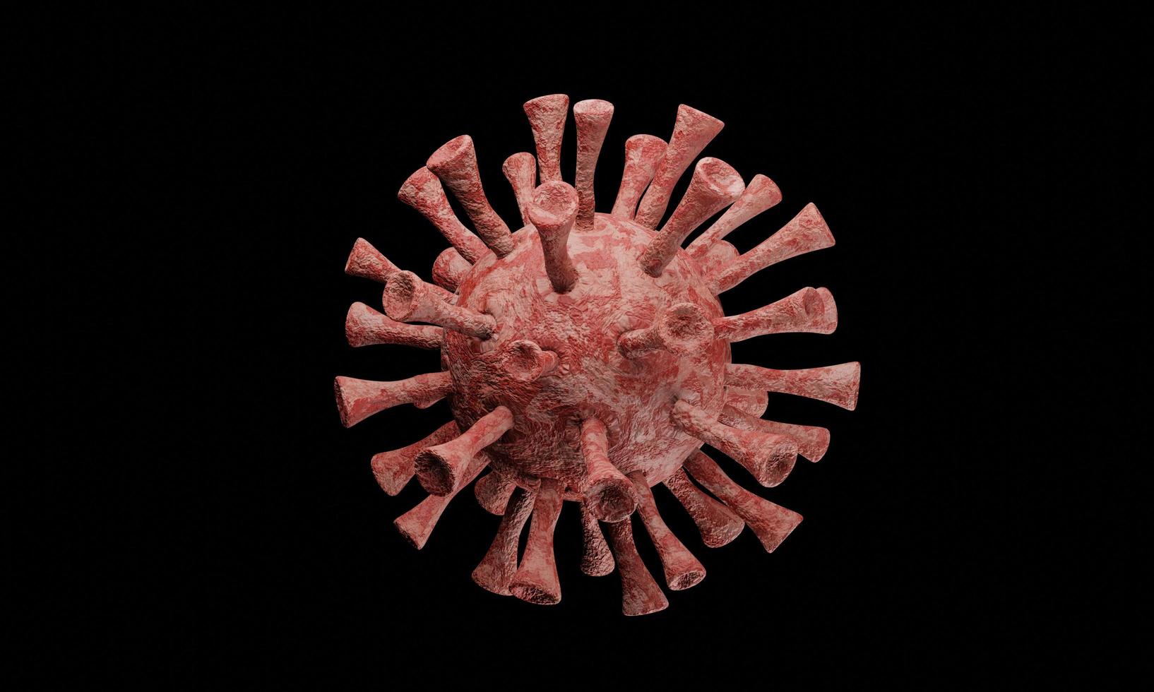 Model for Coronavirus Covid-19 outbreak and coronaviruses influenza concept  on a black background as dangerous flu strain cases as a pandemic medical health risk  with disease cell as a 3D render photo