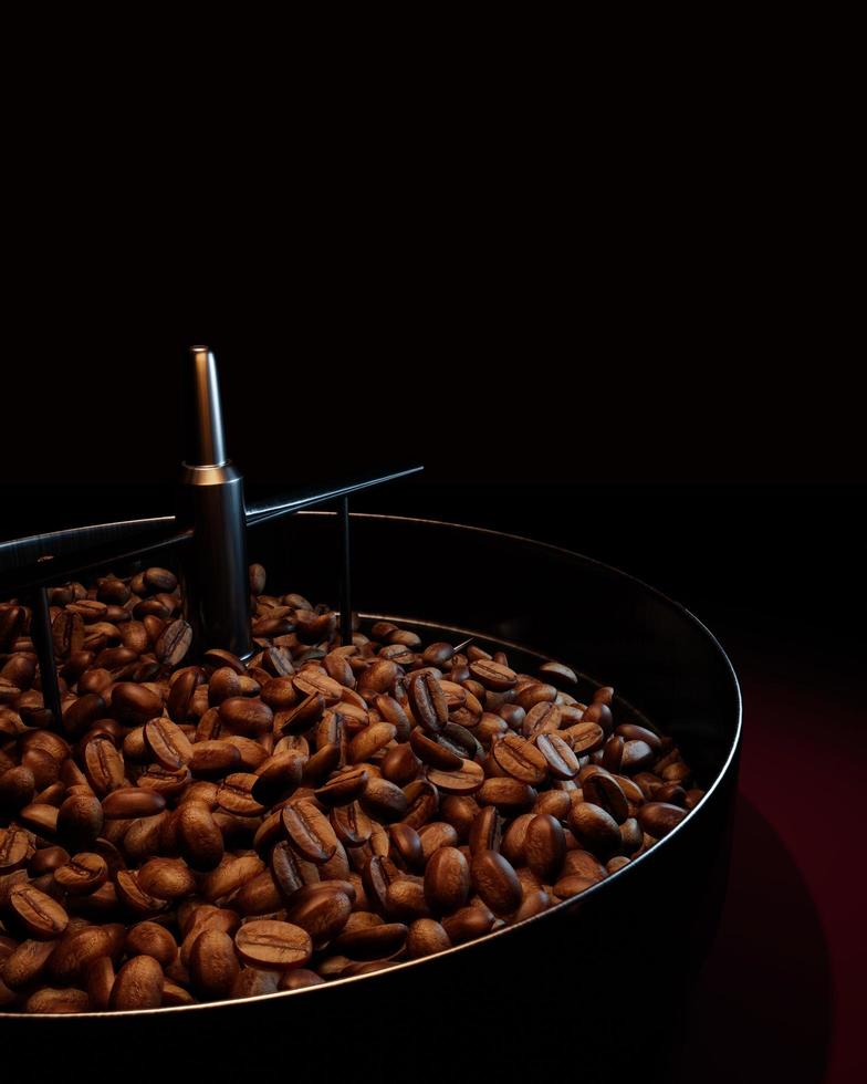 Fresh coffee beans on a roaster oven. To dry or roast coffee beans. Before being ground into powder To make fresh coffee. 3D Rendering photo