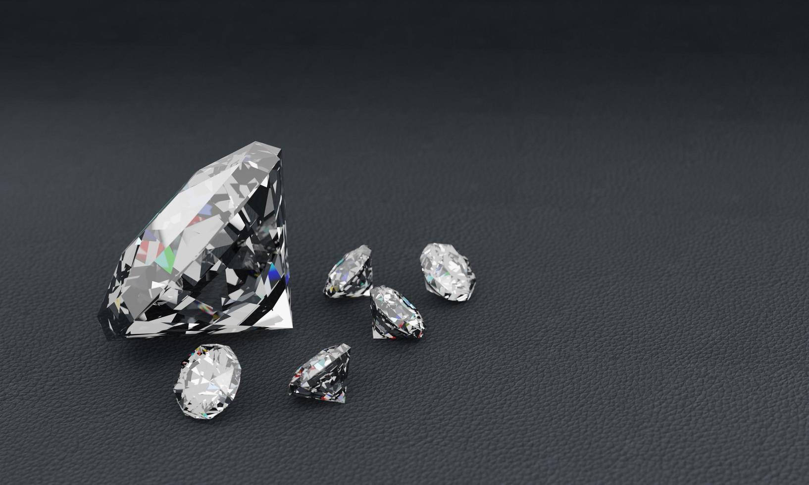 Representación 3d de diamantes en la superficie de cuero gris foto