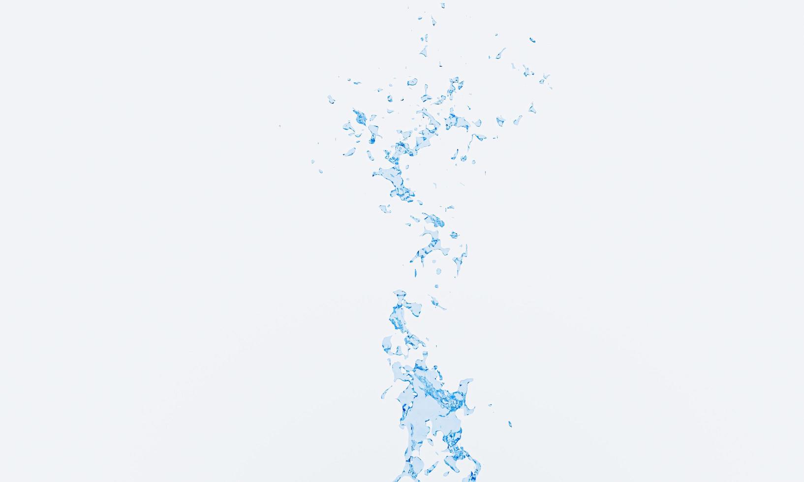 The clear blue water spread and bounced up from the bottom. White background. 3D Rendering photo